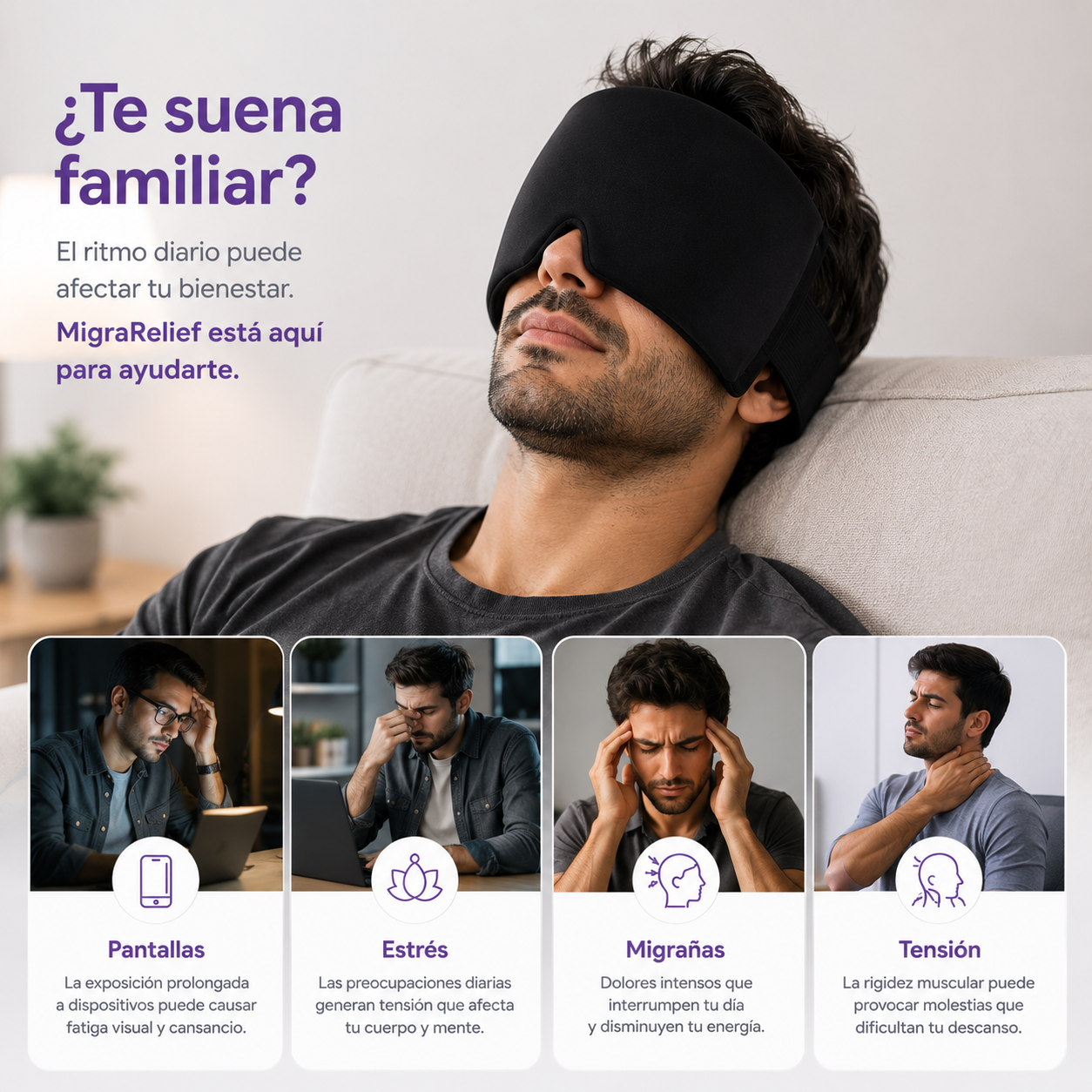 MigraRelief – máscara de gel para migraña y estrés – vista 2
