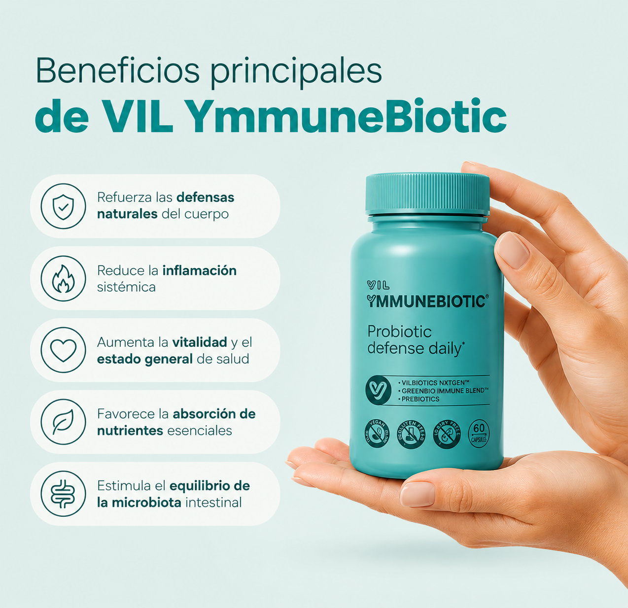 Vil YmmuneBiotic™ – El probiótico que refuerza tus defensas y te mantiene fuerte todo el año