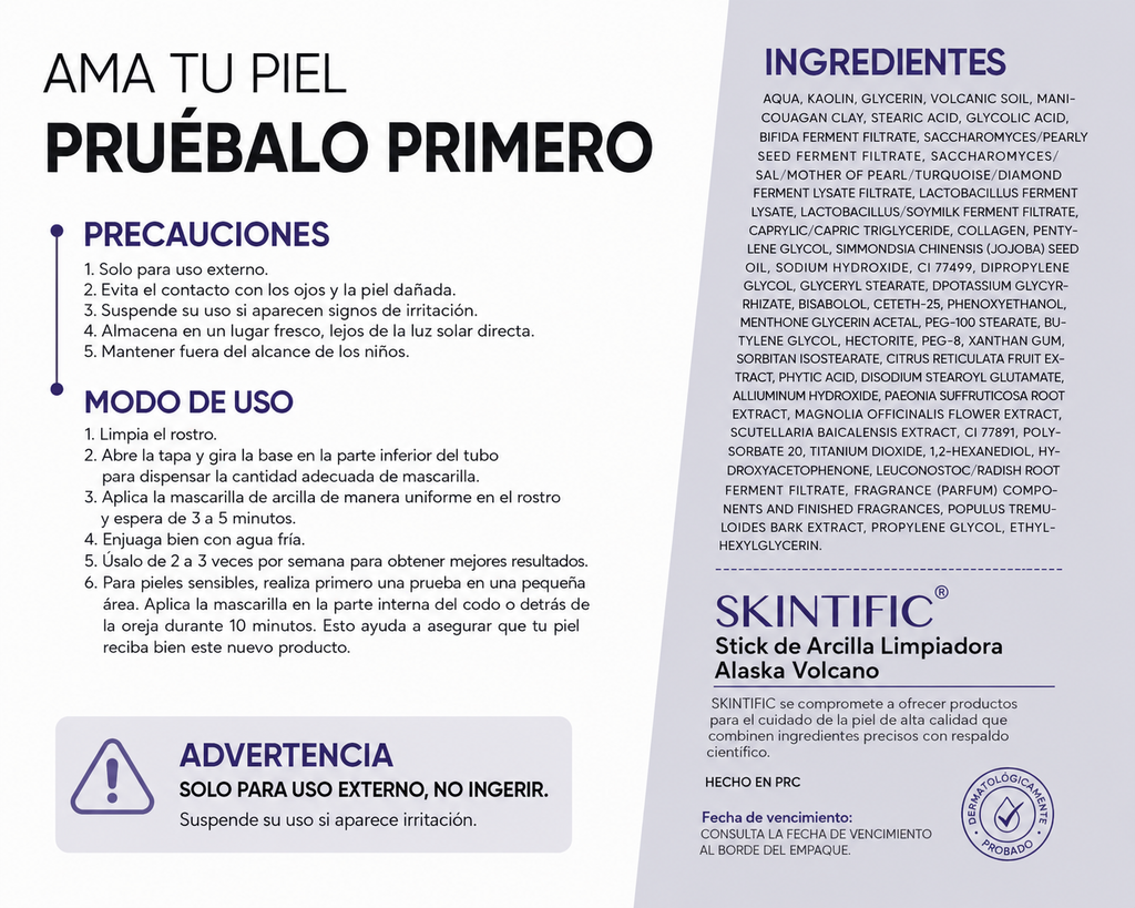 SKINTIFIC Pore Clay Stick 10 ml – Mascarilla en Barra de Limpieza Profunda