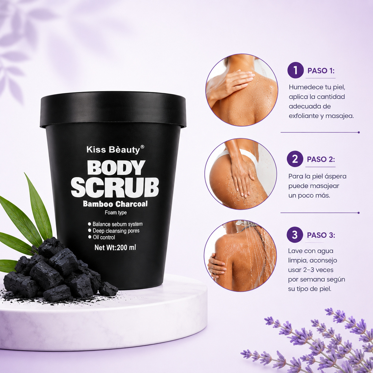 Kiss Beauty Body Scrub - modo de uso pasos 1 2 3