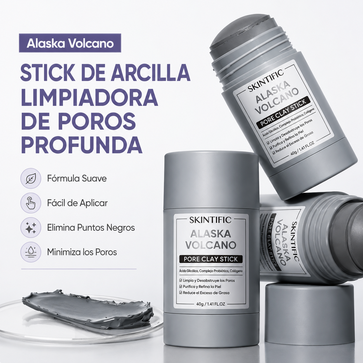SKINTIFIC Pore Clay Stick 10 ml – Mascarilla en Barra de Limpieza Profunda