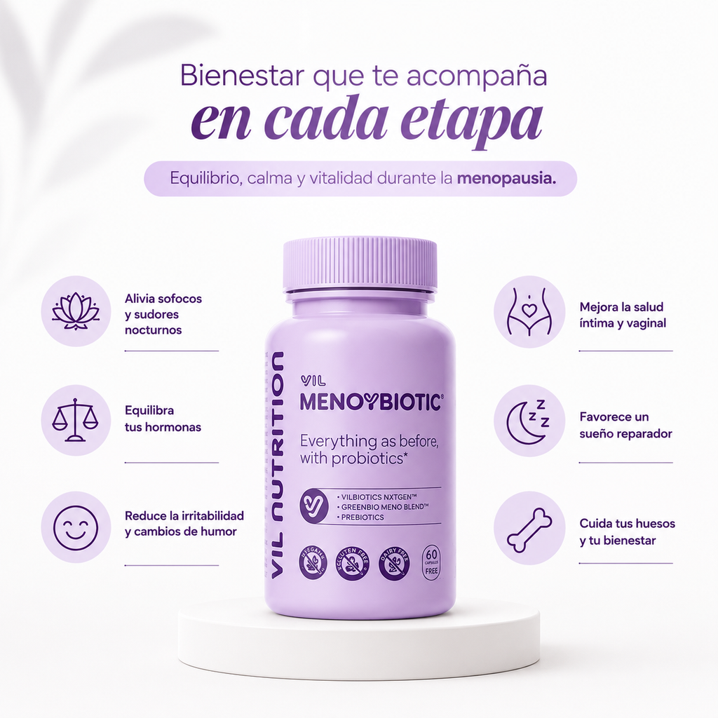Vil MenoYBiotic™ – El probiótico que equilibra tus hormonas y alivia los síntomas de la menopausia